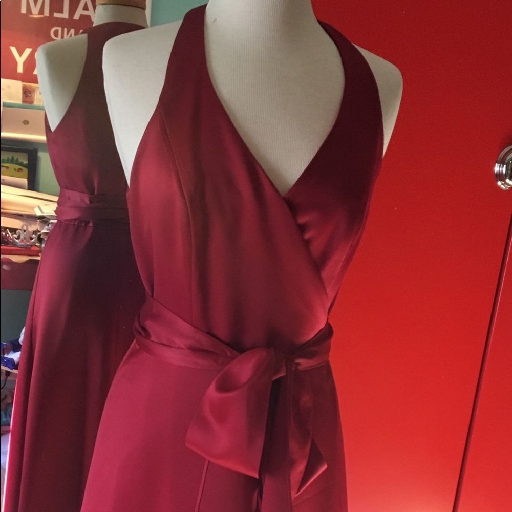 Red Satin Event Wrap Dress Size 12/PROM
